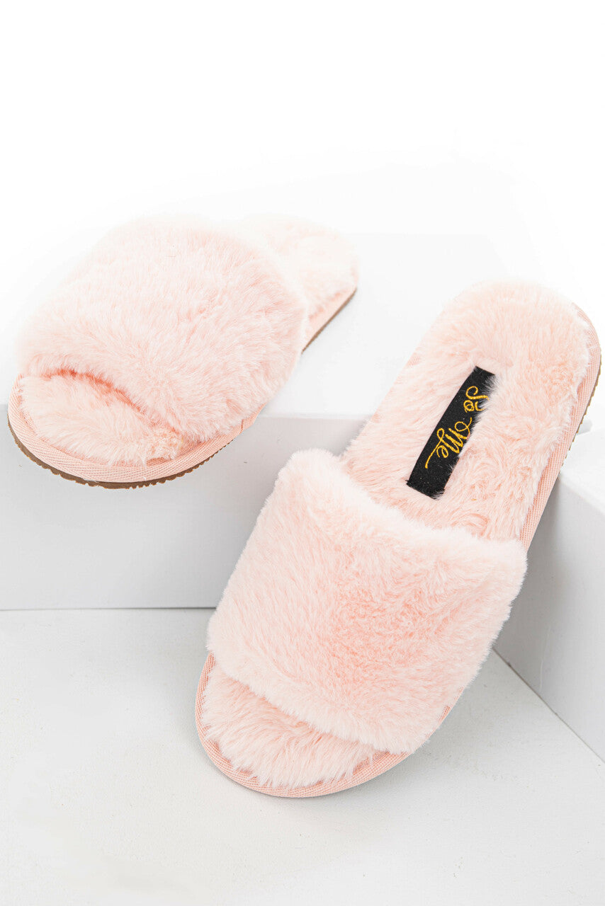 Blush Fuzzy Faux Fur Slipper with Foam Sole