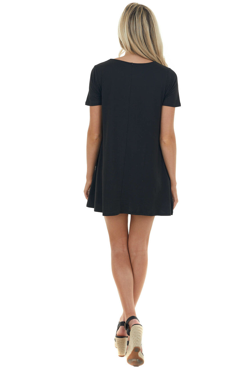 Black Short Sleeve Tunic Top with Side Pockets
