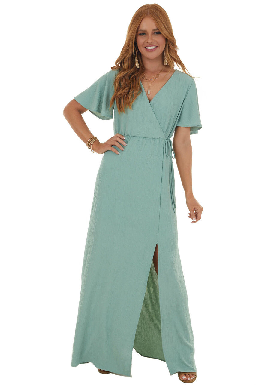 Light Juniper Surplice Maxi Dress with Slit