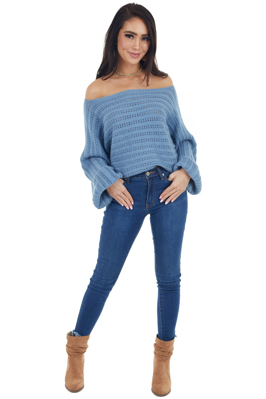 Cornflower Blue Long Sleeve Textured Sweater