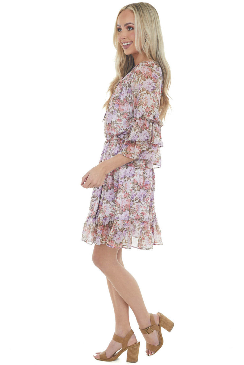 Iris Floral Print Tiered Ruffle Sleeve Dress