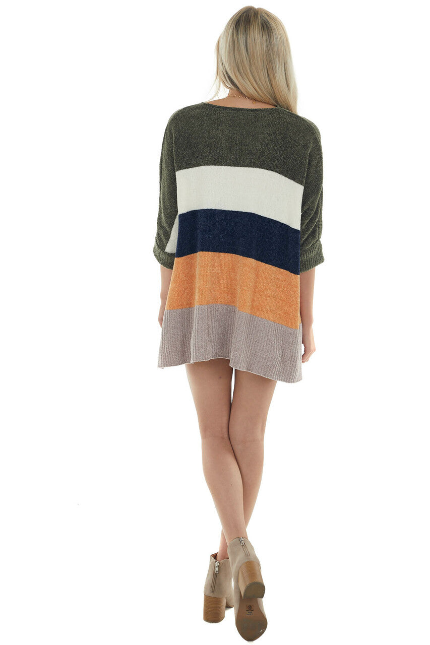 Olive Multicolor Striped Chenille Sweater
