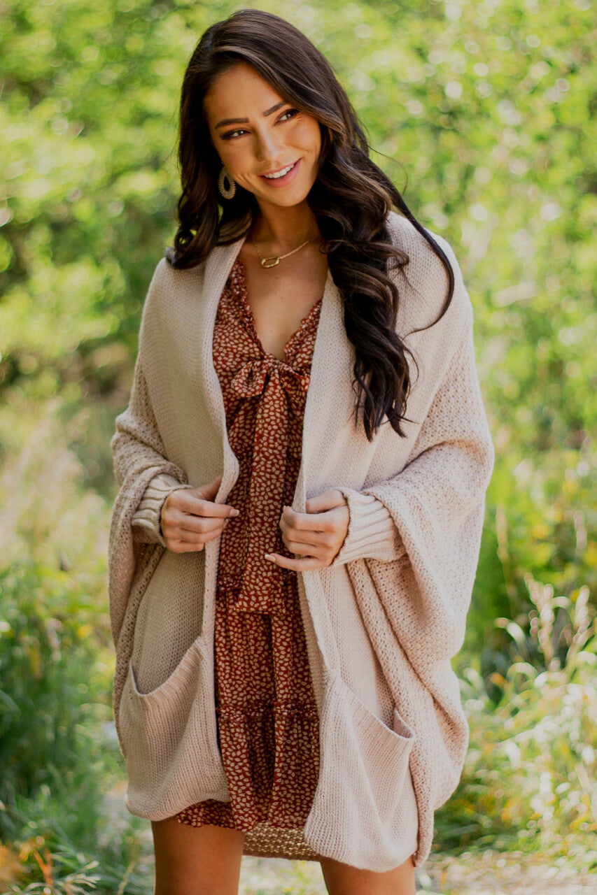 Faded Latte Draped Dolman Sleeve Cardigan 