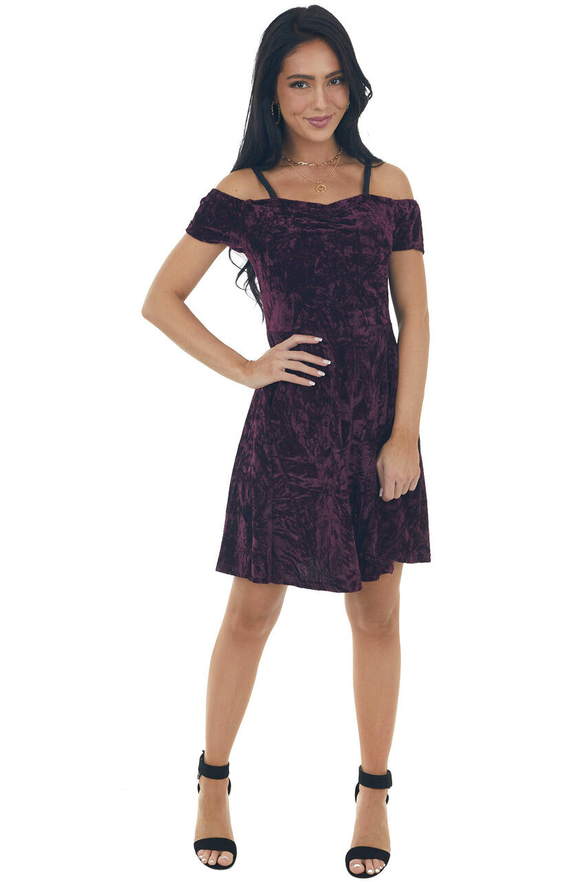 Plum Velvet Cold Shoulder Cap Sleeve Dress