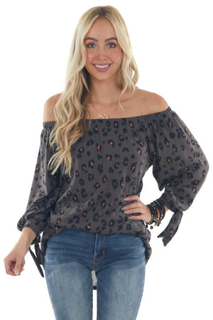 Ash Leopard Print Off Shoulder Top with Ties