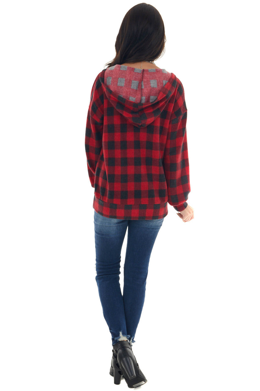 Cranberry and Charcoal Plaid Soft Knit Hoodie