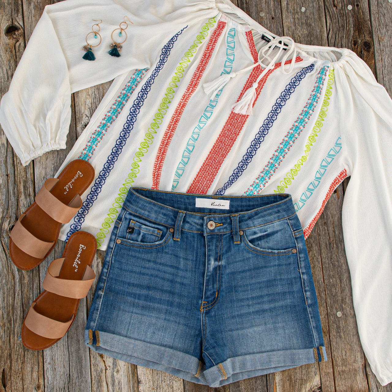 Medium Wash High Rise Denim Shorts with Cuffed Hem