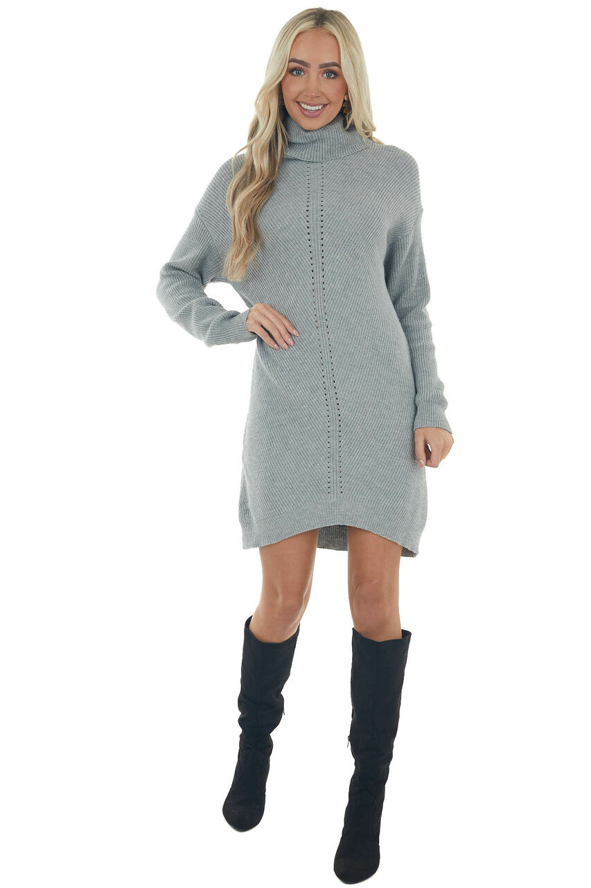 Dove Grey Cowl Neck Sweater Dress with Small Cutout Details