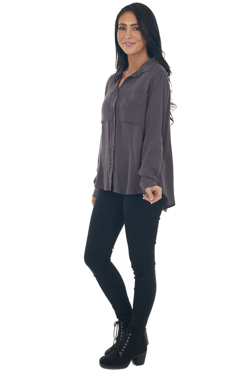 Charcoal Button Down Chest Pocket Collared Shirt