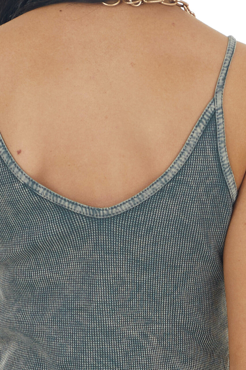 Graphite Grey Mineral Wash Sleeveless Waffle Knit Crop Top