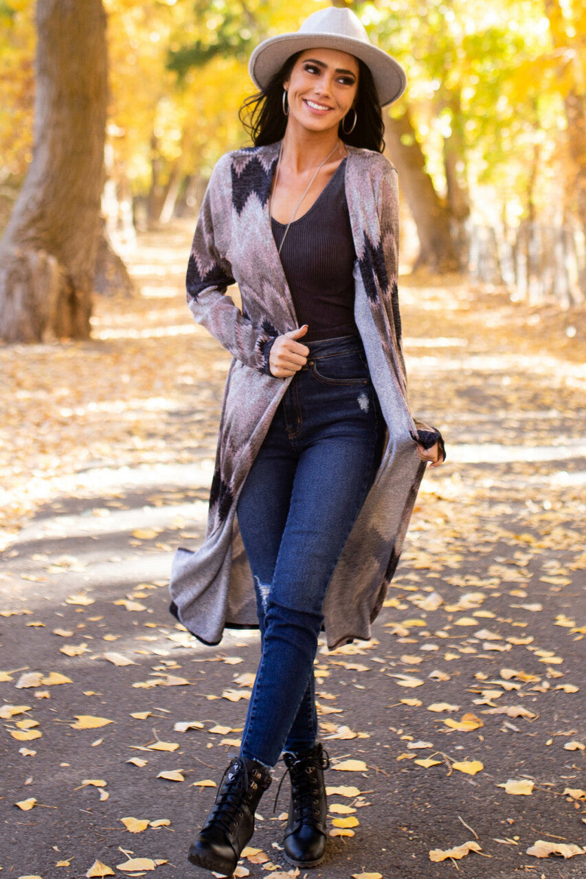 Blush Multicolor Zigzag Print Open Front Duster Cardigan