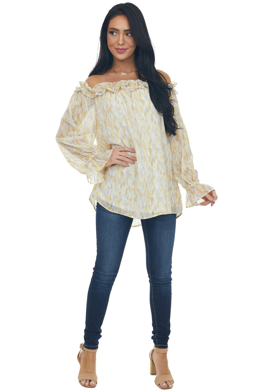 Amber Watercolor Ruffle Off Shoulder Top 