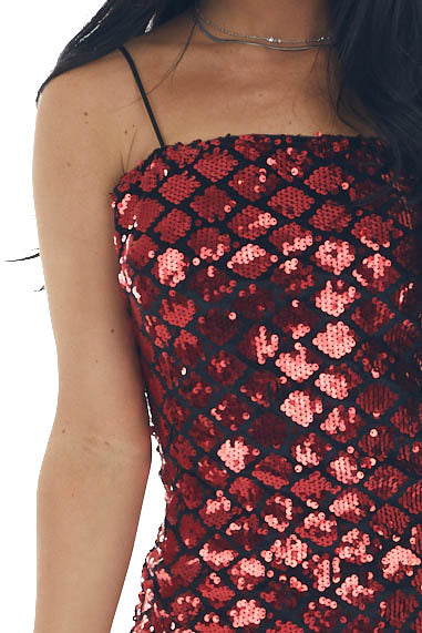 Ruby and Black Sequin Pattern Mini Cami Dress 