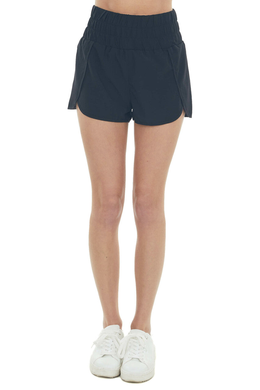 Black Elastic Waistband Activewear Shorts