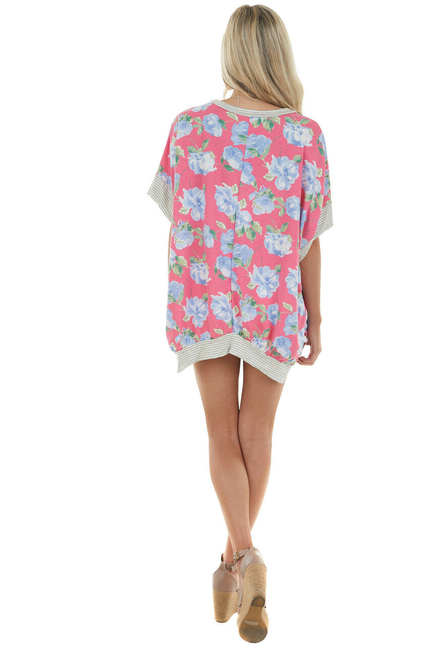 Watermelon Floral Print Short Sleeve Knit Top