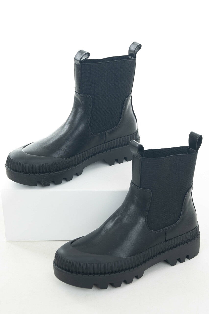 Black Faux Leather Elastic Panel Booties