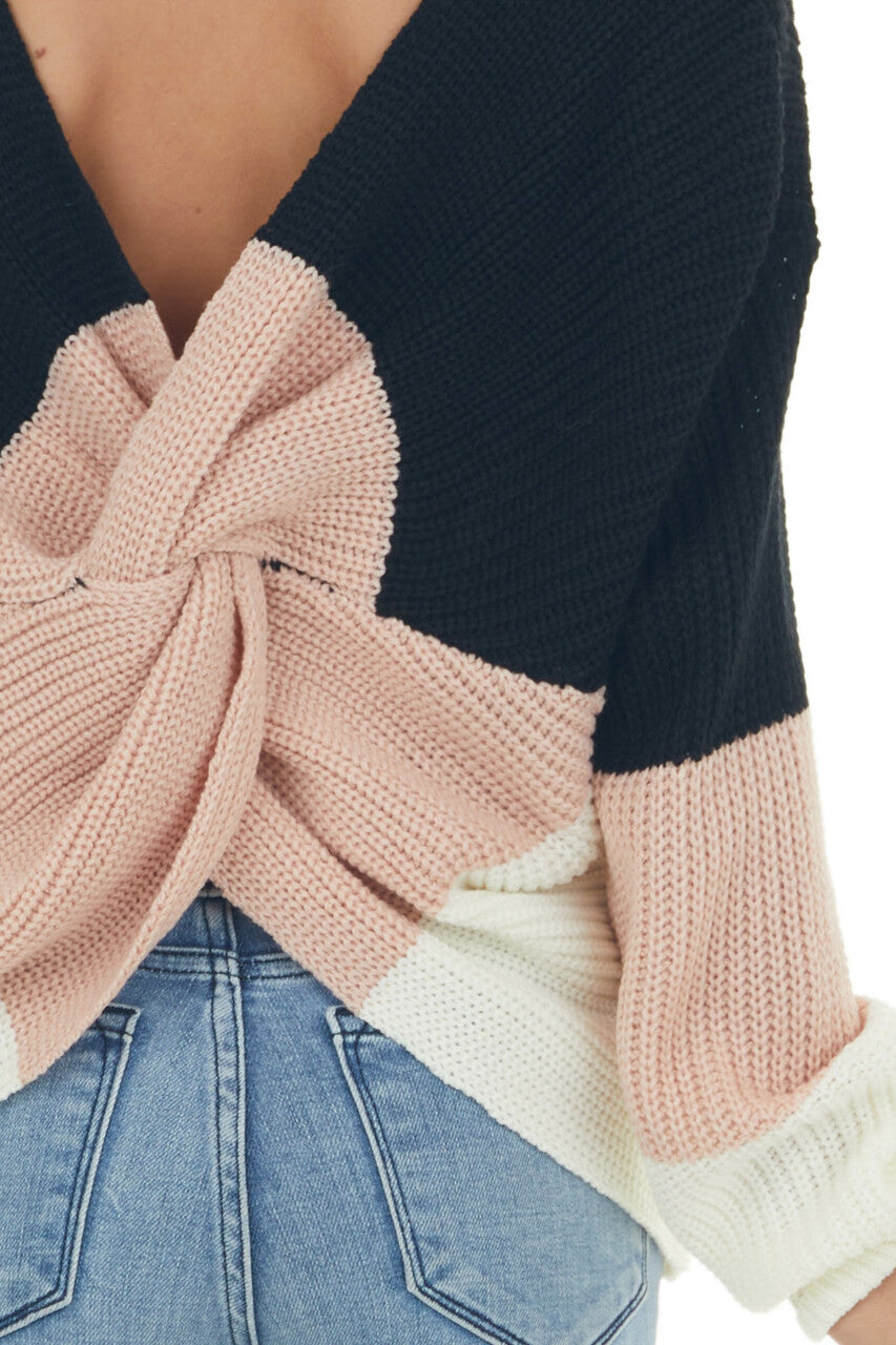 Tea Rose Colorblock Sweater with Twist Back 