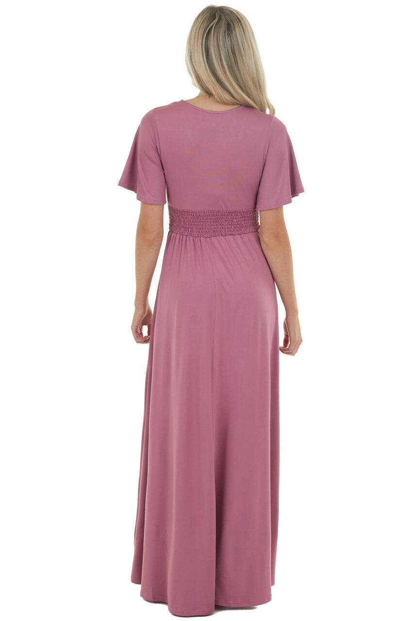 Mauve Short Sleeve Empire Waist Maxi Dress