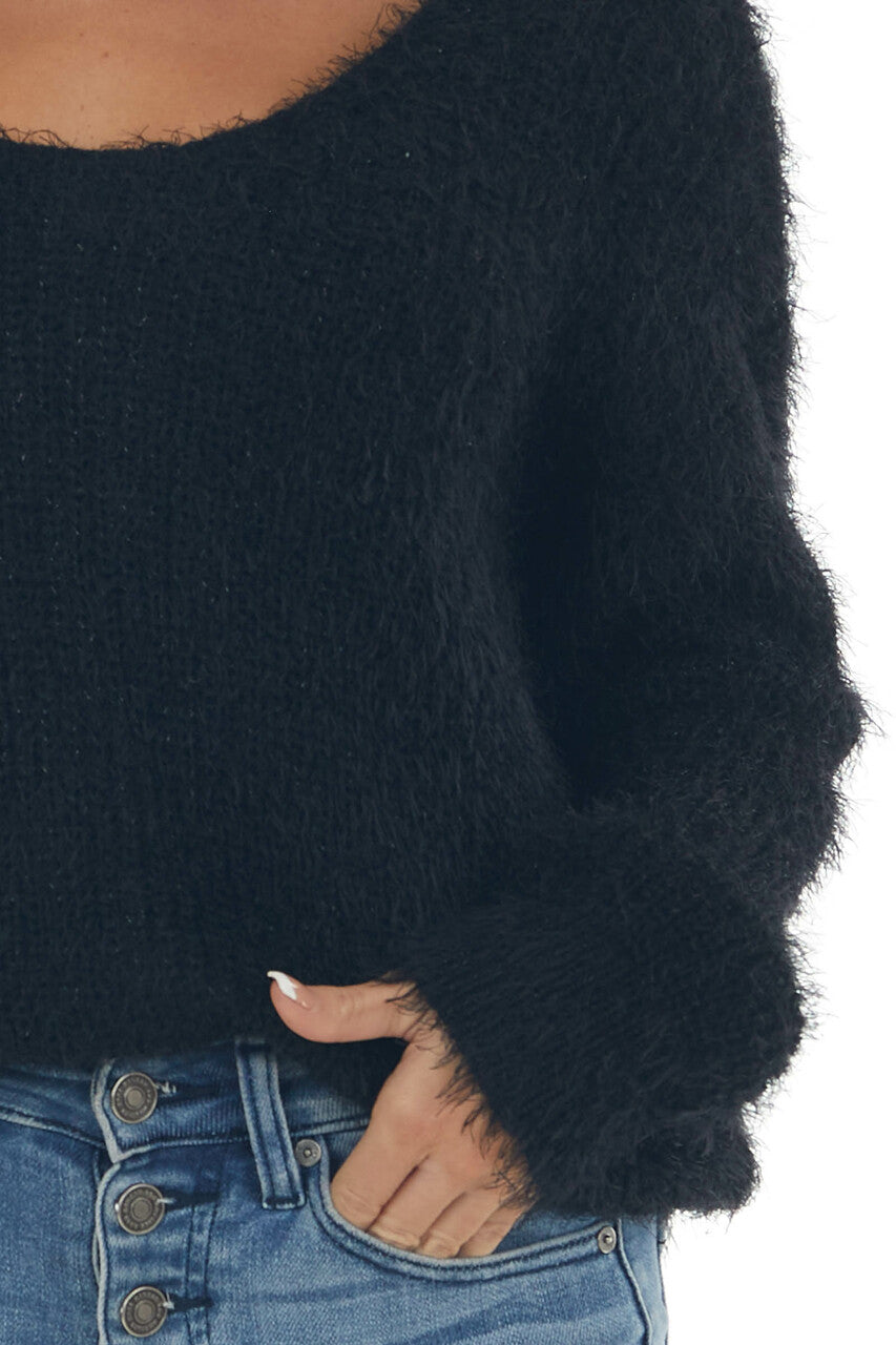 Black Fuzzy Soft Sweater with Silver Threading