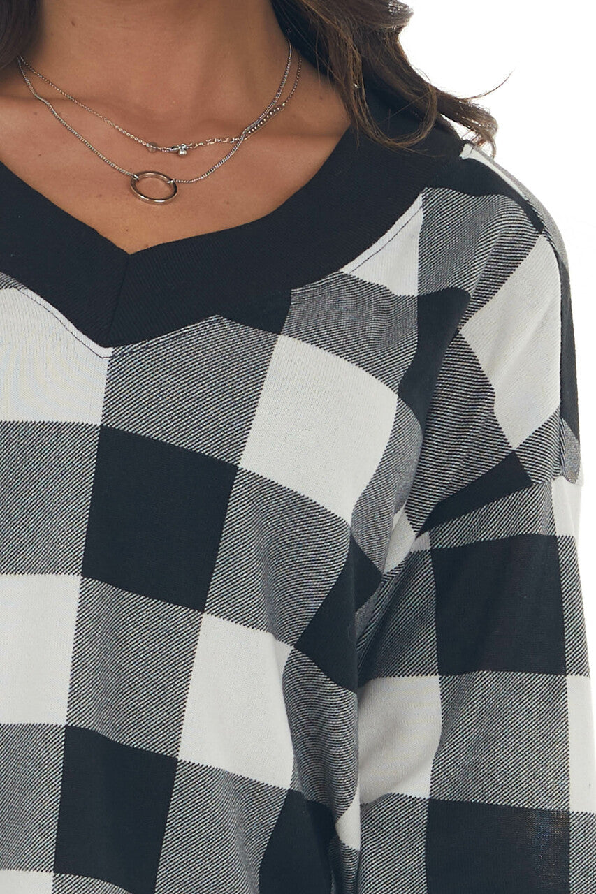 Off White Buffalo Plaid Long Sleeve Knit Top