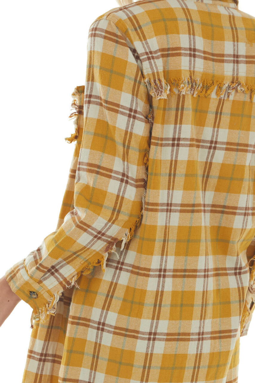 Amber Plaid Long Button Down Flannel 