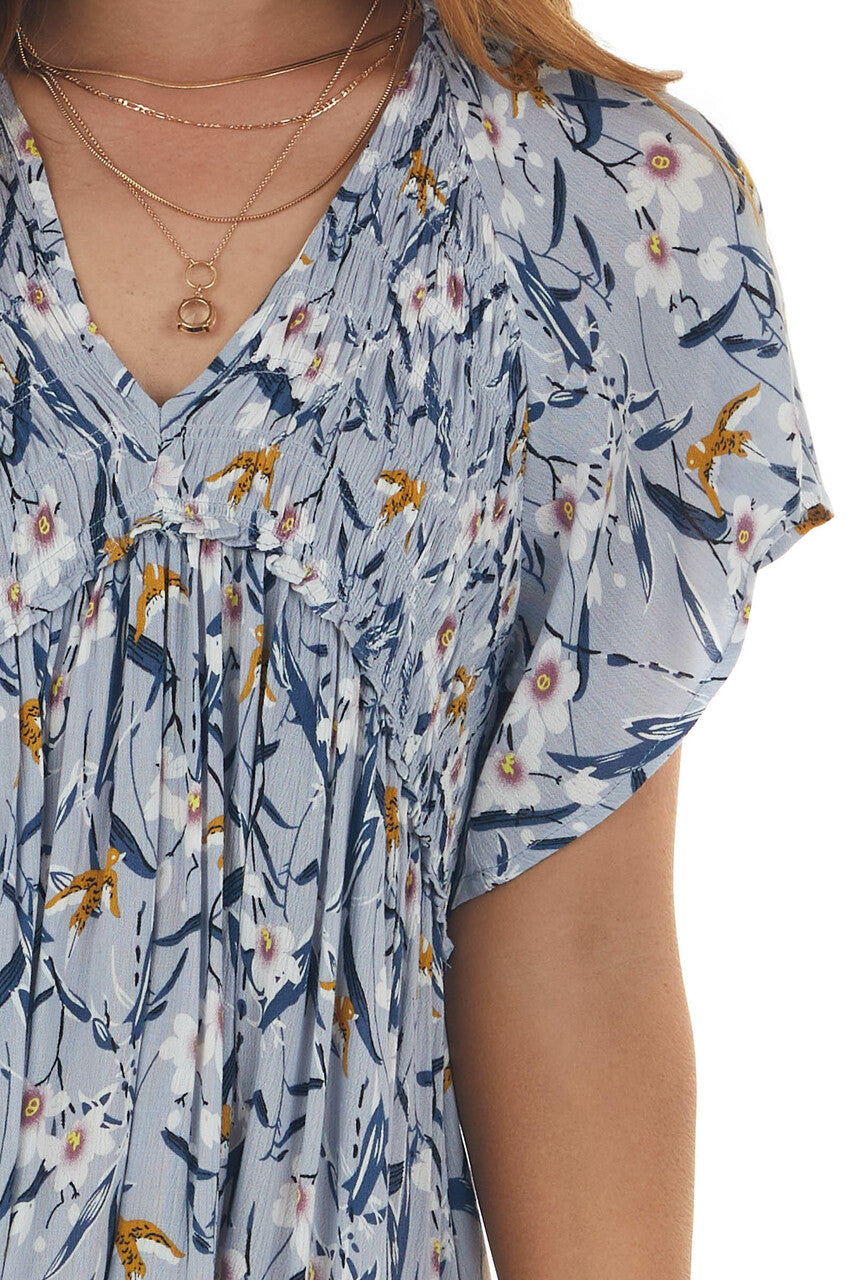 Periwinkle Floral Babydoll Smocked Bust Dress