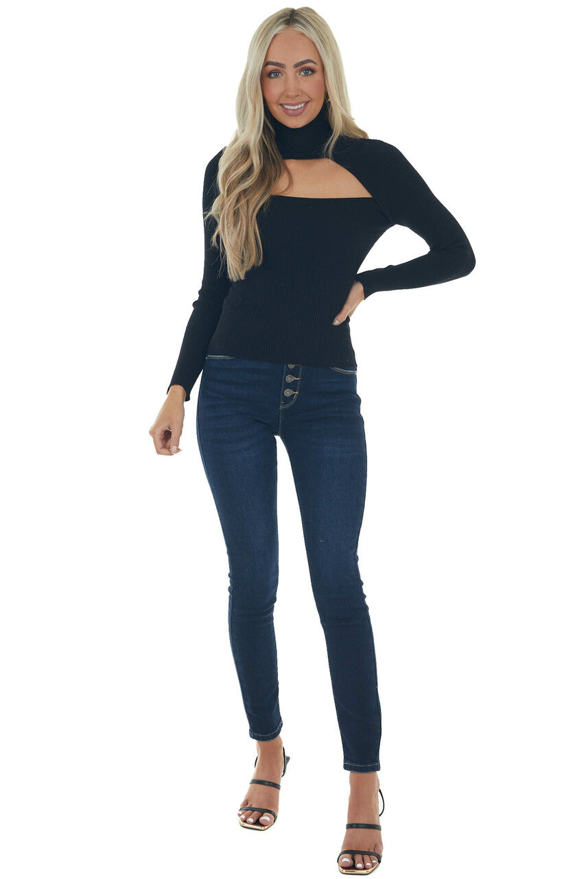 Black Ribbed Knit Long Sleeve Turtleneck