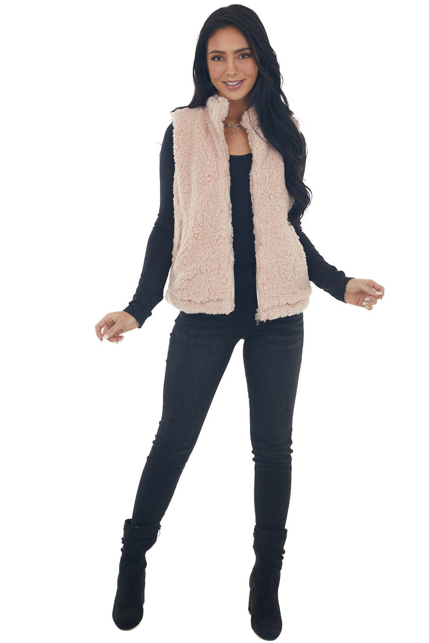 Blush Soft Sherpa Zip Up Vest with Pockets