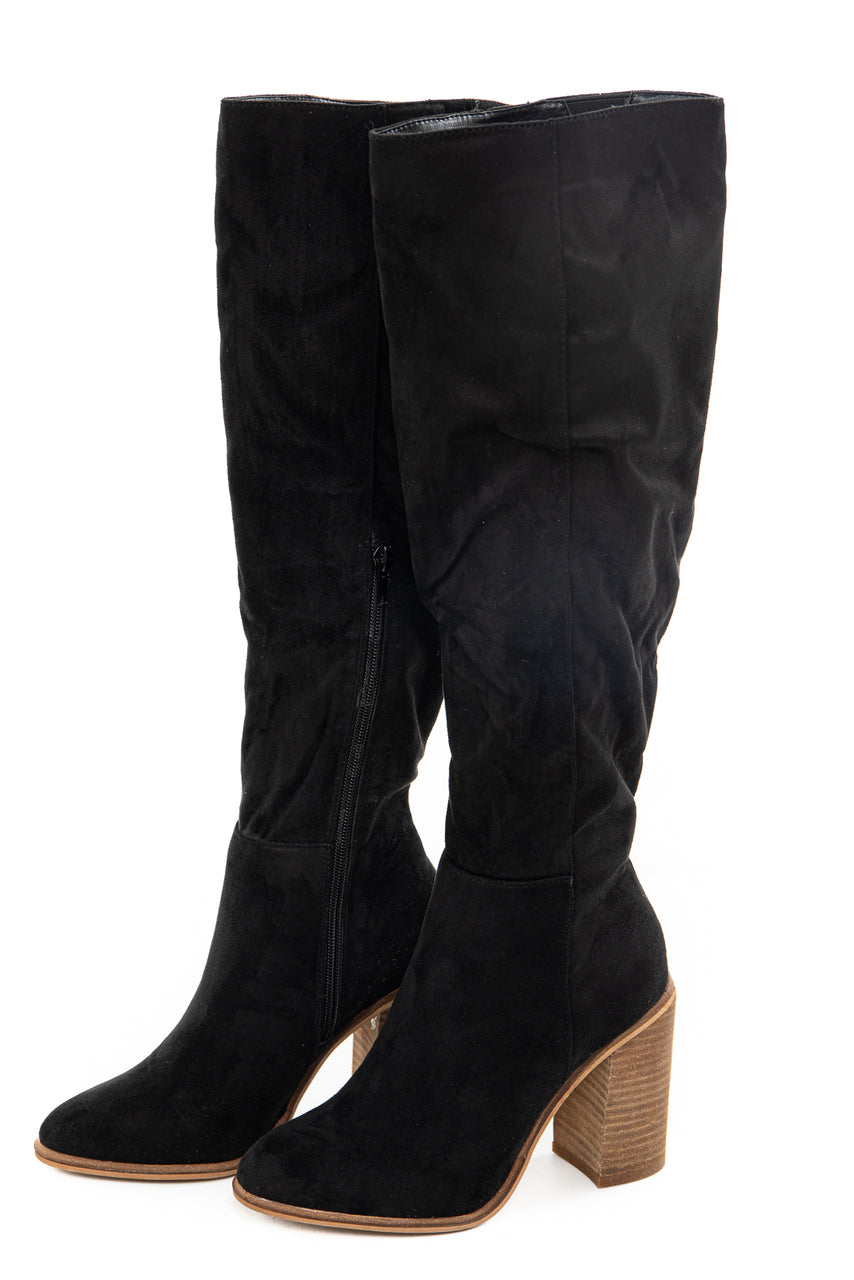 Black Faux Suede Tall Heeled Boots