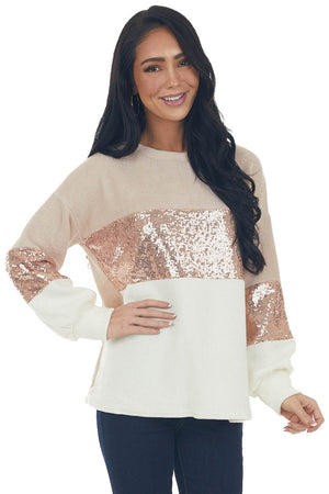 Apricot and Ivory Colorblock Sequined Top 