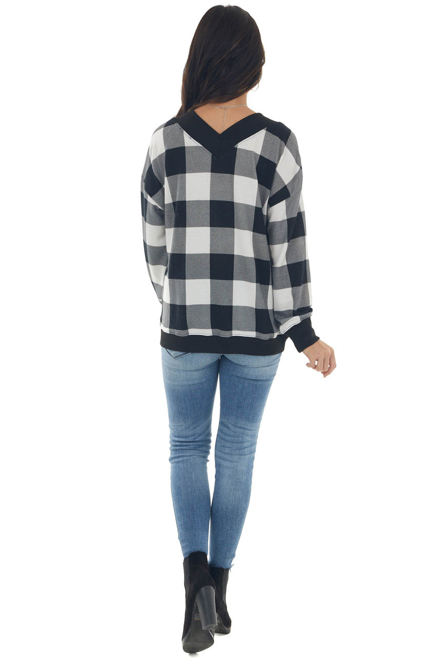 Off White Buffalo Plaid Long Sleeve Knit Top