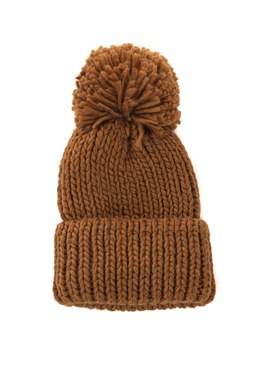 Brown Sugar Pompom Thick Ribbed Knit Beanie