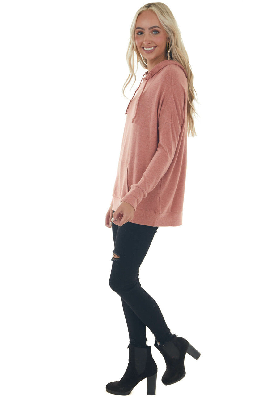 Heathered Coral Kangaroo Pouch Knit Hoodie