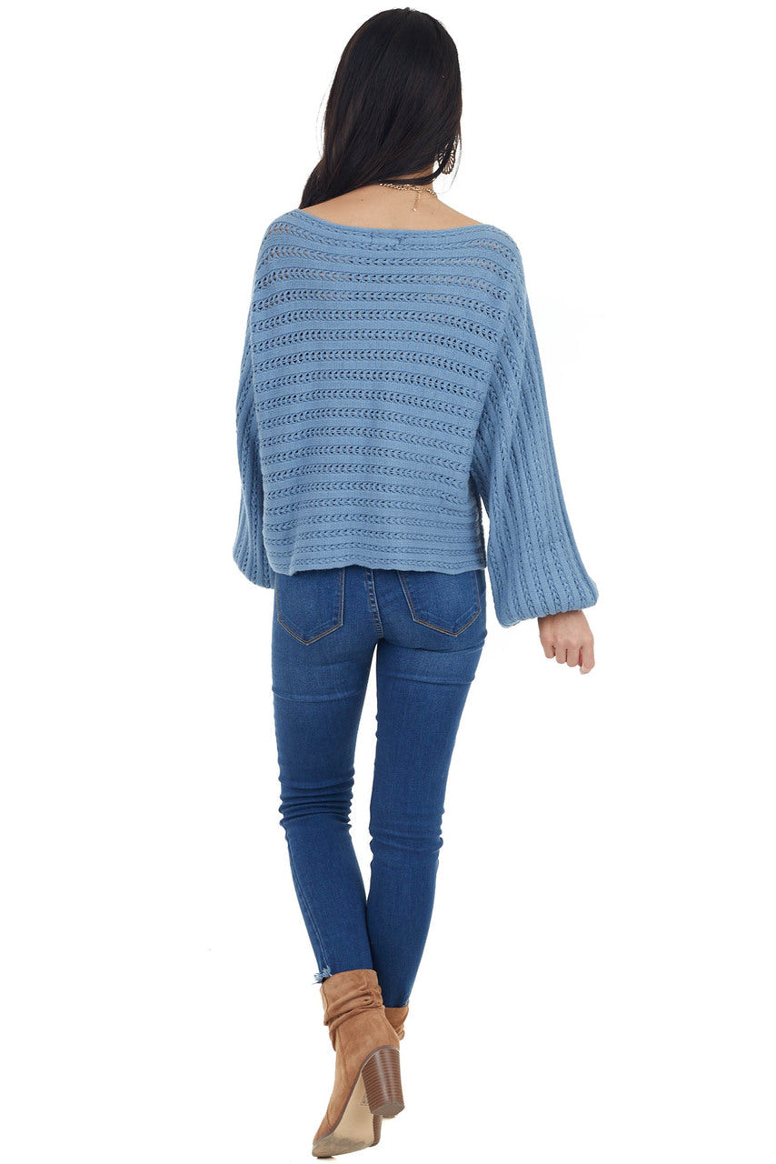 Cornflower Blue Long Sleeve Textured Sweater