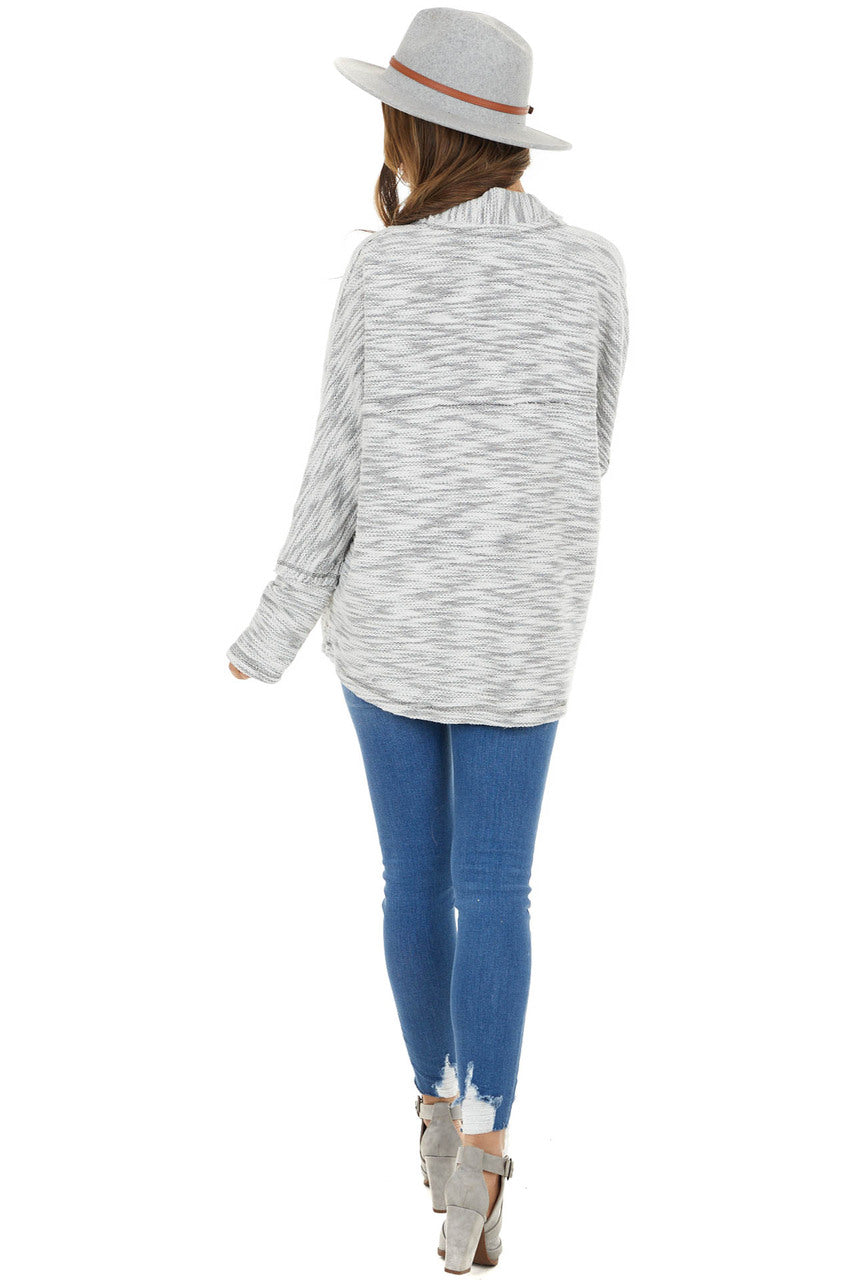 Ivory and Charcoal Front Open Cardigan with Pockets