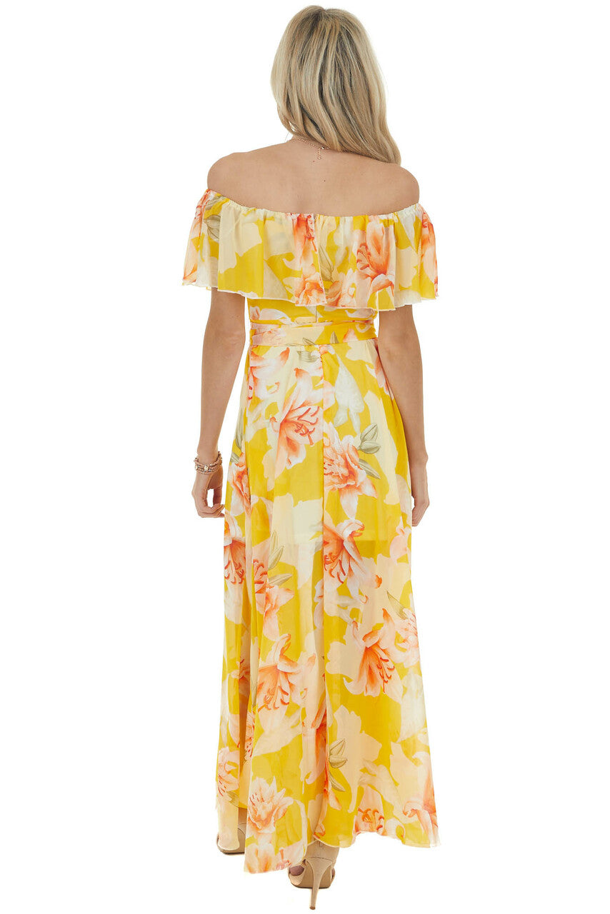 Amber Floral Print Off the Shoulder Woven Dress with Slit 