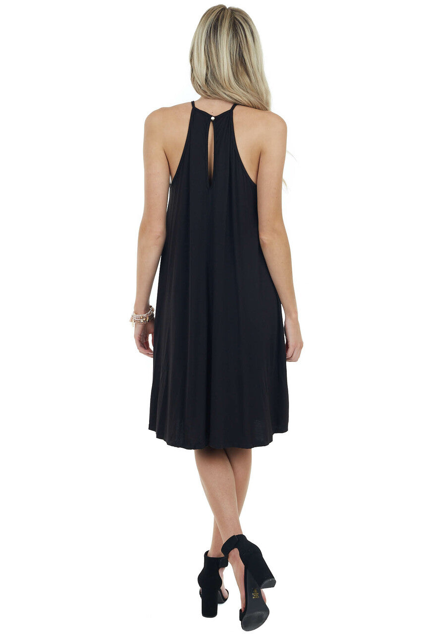 Onyx Black Short Dress with Lace Front and Keyhole Back