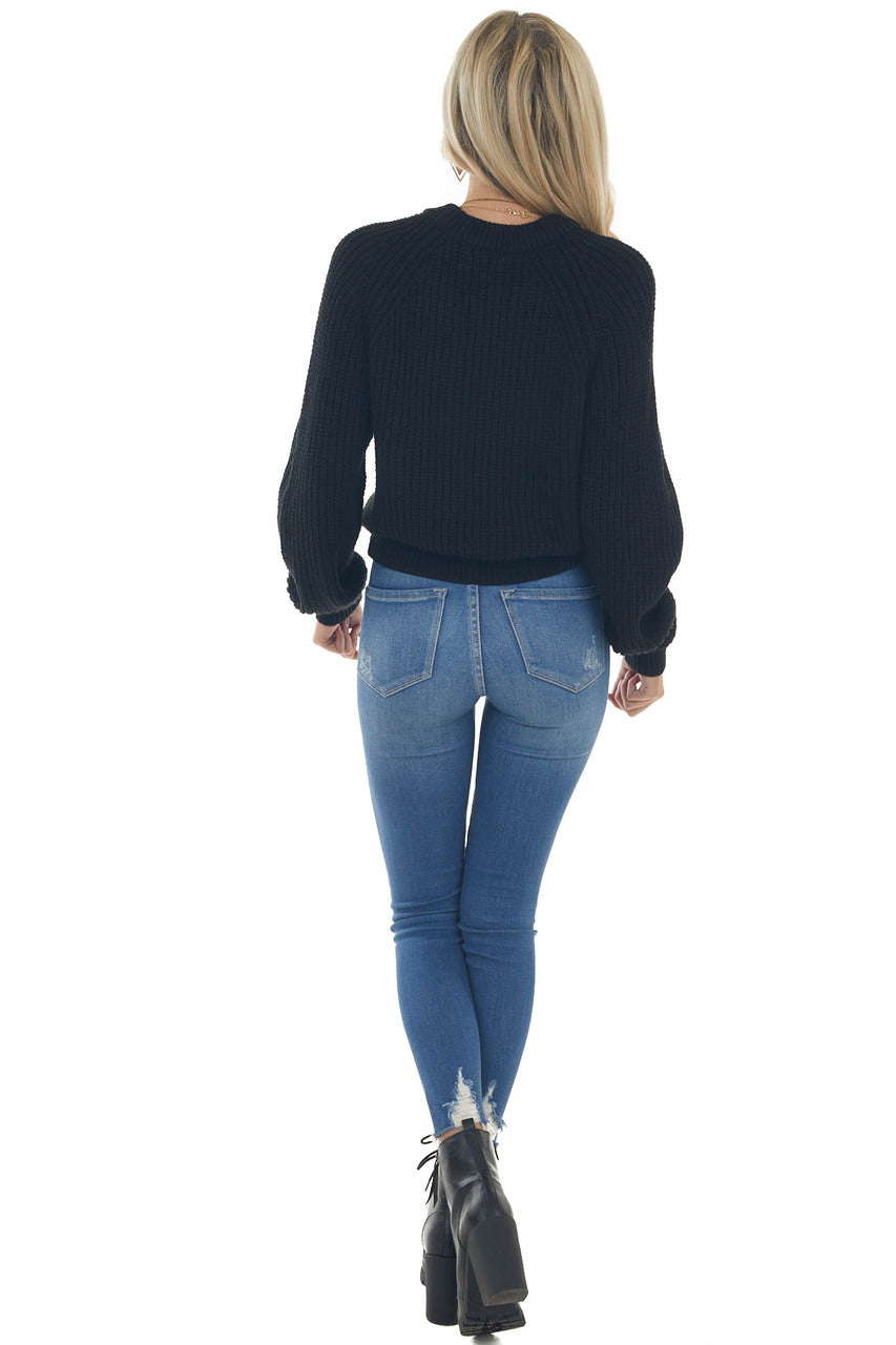 Black Raglan Sleeve Slight Crop Sweater
