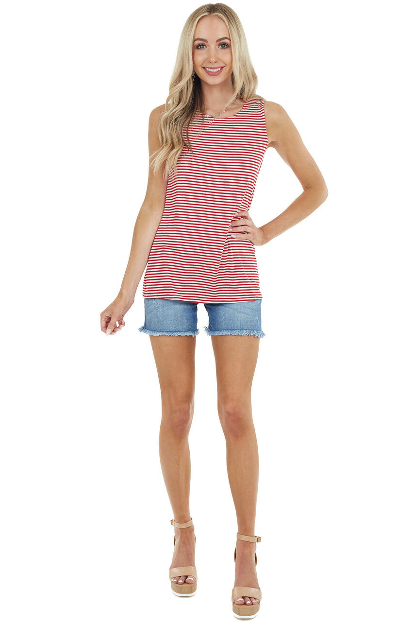 Red and White Striped Top with Back Draped Cutout Detail 