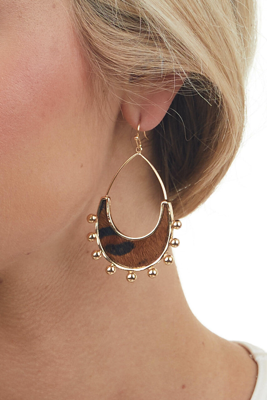 Cognac Leopard Faux Fur Teardrop Earrings