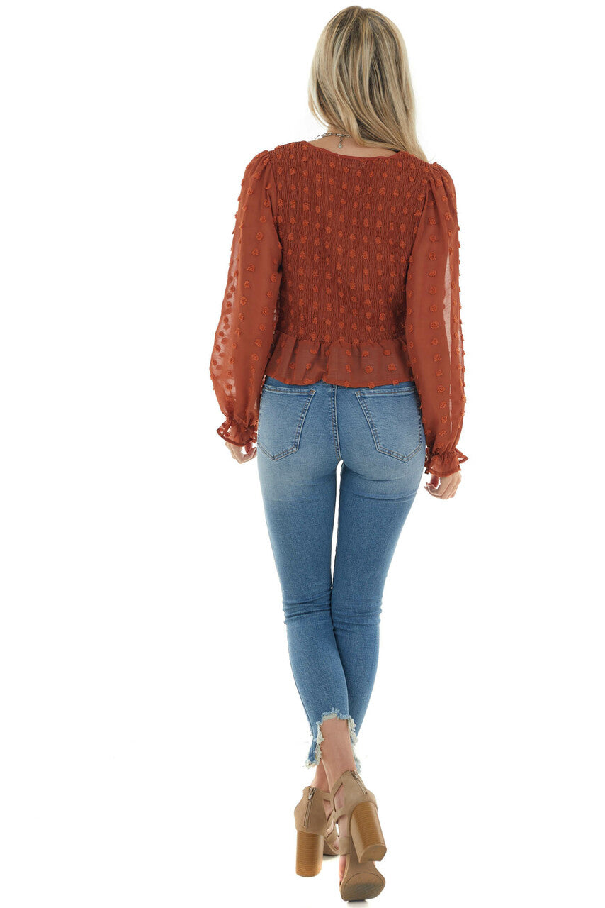 Ginger Swiss Dot Ruched Bubble Sleeve Blouse