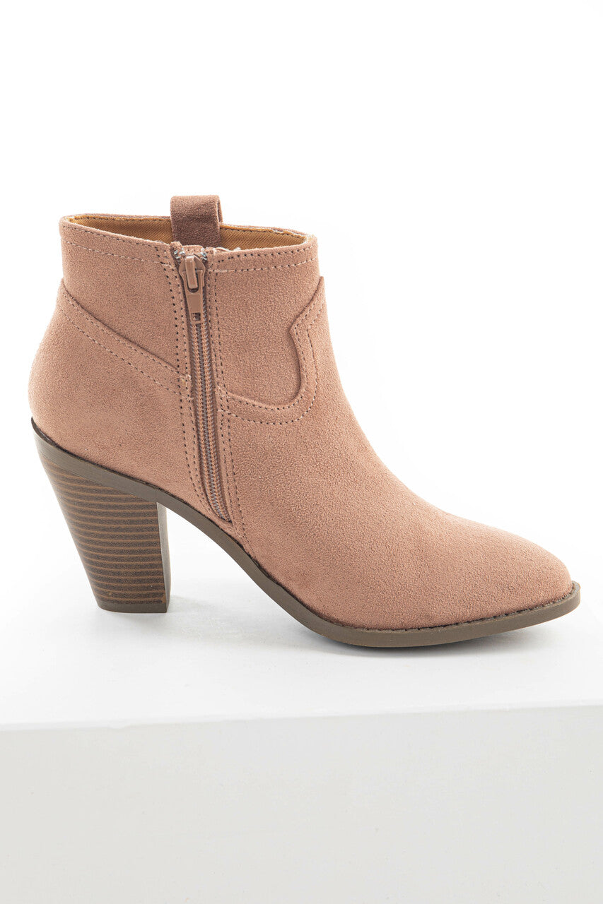 Apricot Faux Suede Rounded Toe Heeled Bootie 
