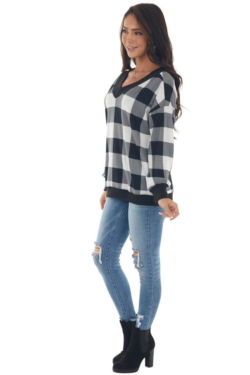 Off White Buffalo Plaid Long Sleeve Knit Top