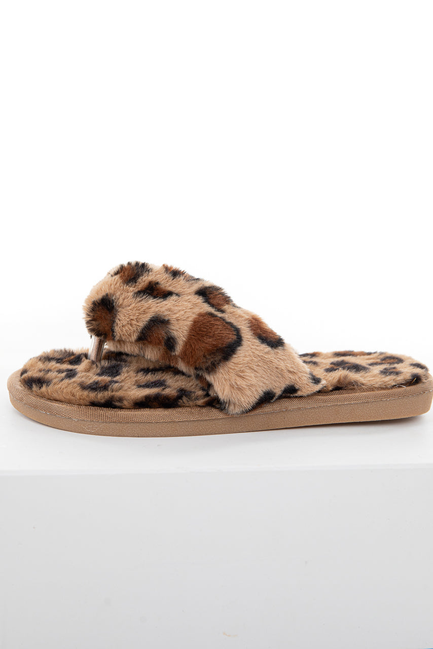 Beige Leopard Print Super Soft Fuzzy Slipper Sandals