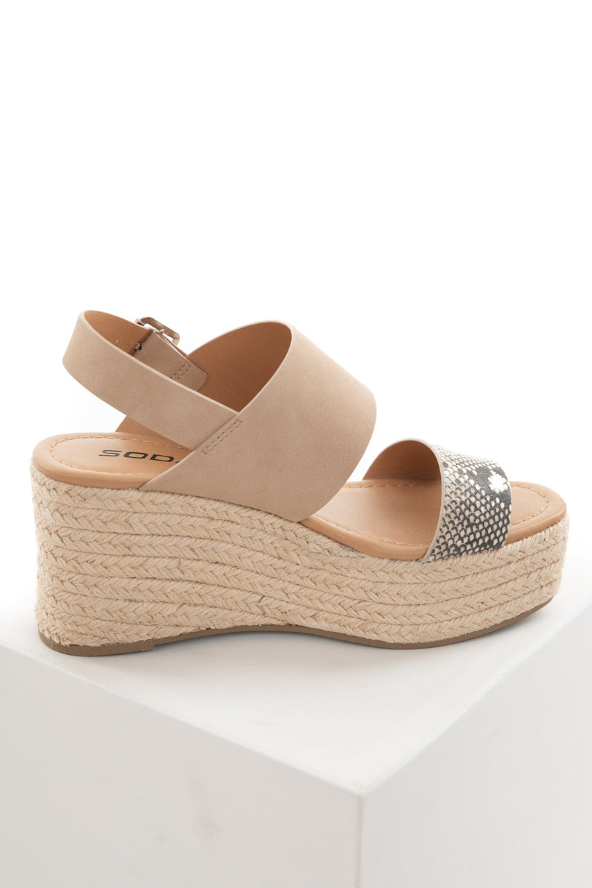 Beige and Snakeskin Print Espadrille Wedge Sandal