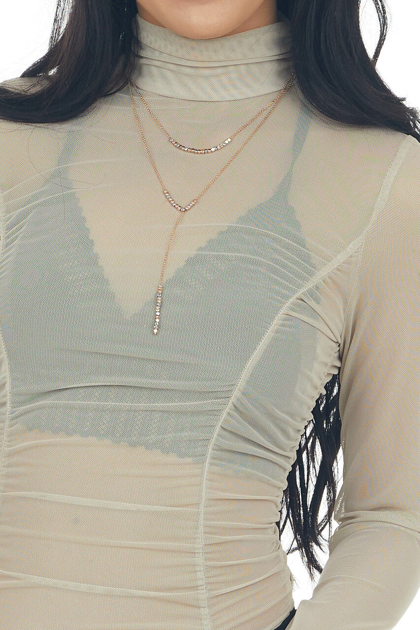 Taupe Long Sleeve Ruched Bodycon Bodysuit