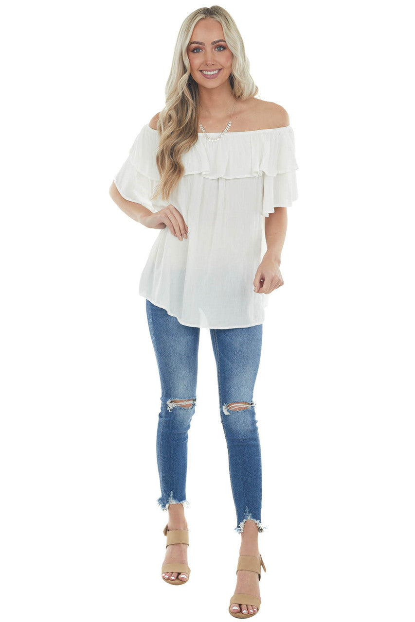Ivory Off the Shoulder Metallic Thread Blouse 