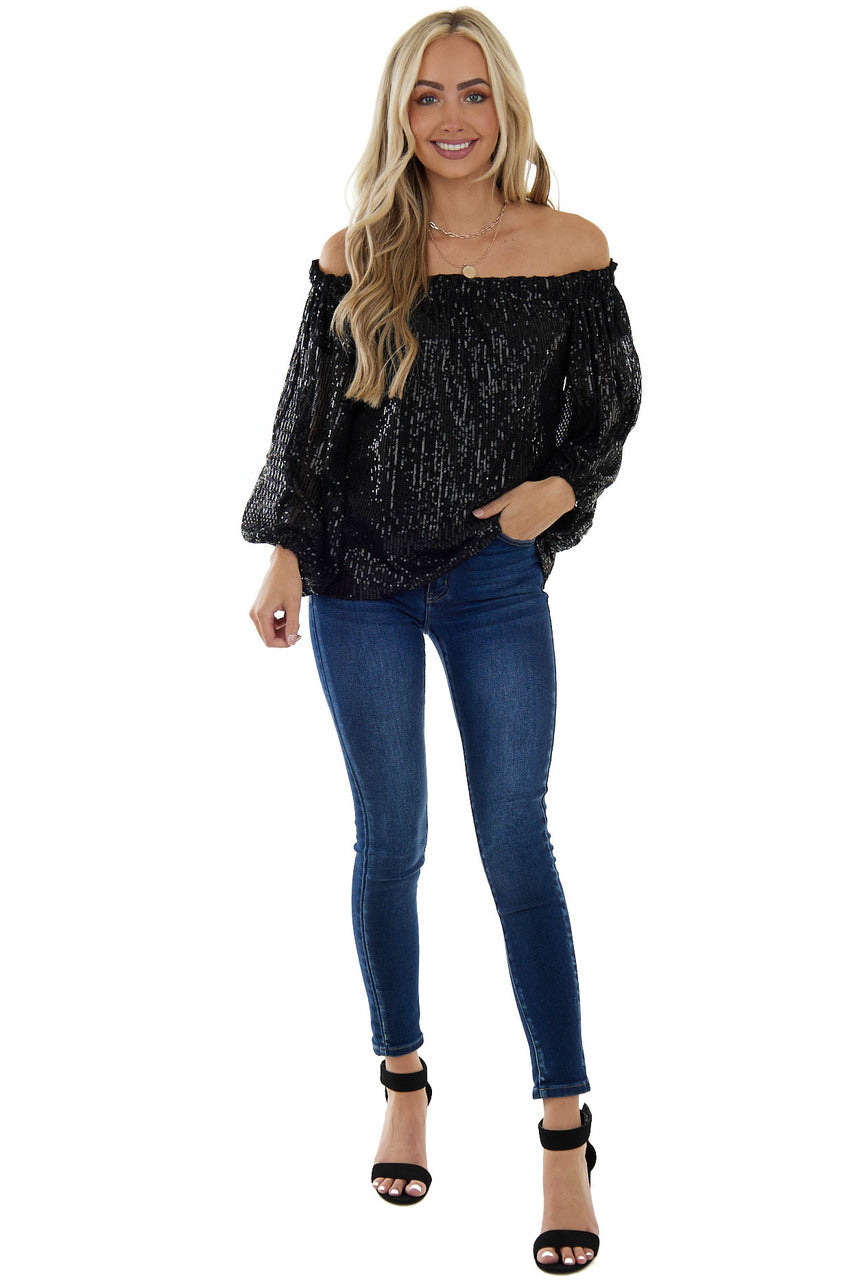 Black Sequined Off the Shoulder Blouse 