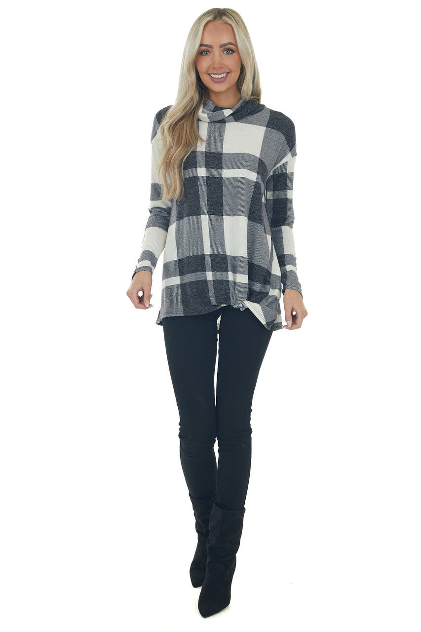Black Plaid Long Sleeve Turtleneck Top
