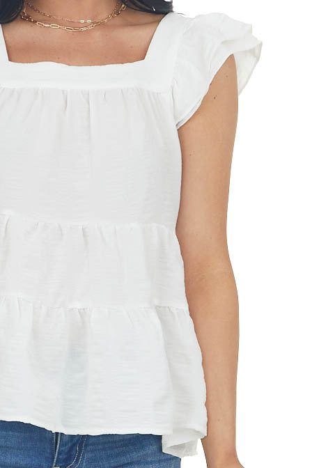 Ivory Square Neck Ruffle Tiered Blouse